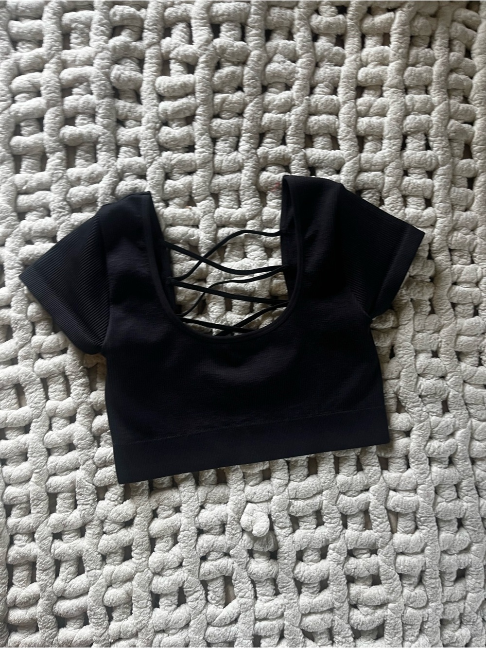 aerie Black Short Sleeve Crisscross Back Crop Top